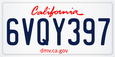 CA license plate 6VQY397