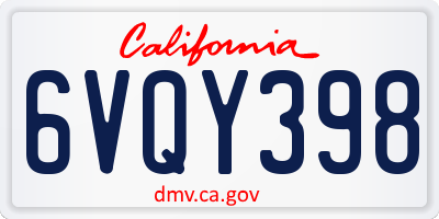 CA license plate 6VQY398