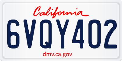CA license plate 6VQY402