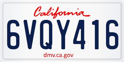 CA license plate 6VQY416