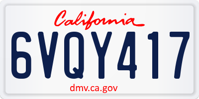 CA license plate 6VQY417