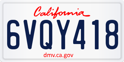 CA license plate 6VQY418