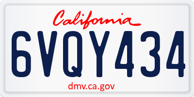CA license plate 6VQY434