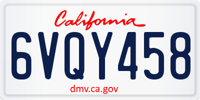 CA license plate 6VQY458