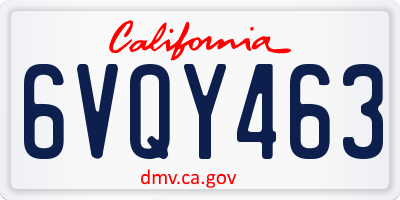 CA license plate 6VQY463