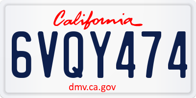 CA license plate 6VQY474