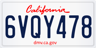 CA license plate 6VQY478
