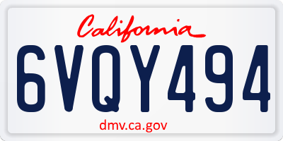 CA license plate 6VQY494