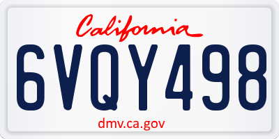 CA license plate 6VQY498