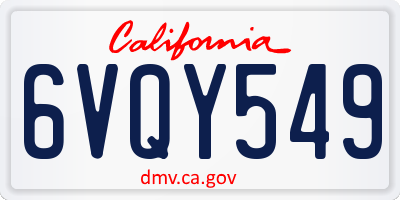 CA license plate 6VQY549