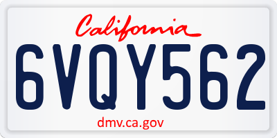 CA license plate 6VQY562