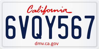 CA license plate 6VQY567