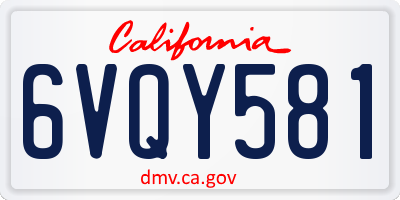 CA license plate 6VQY581