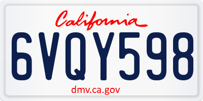 CA license plate 6VQY598