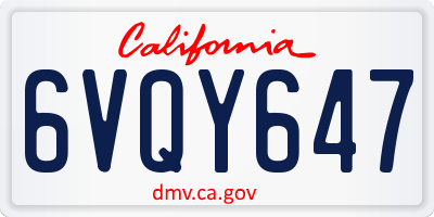 CA license plate 6VQY647