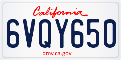 CA license plate 6VQY650