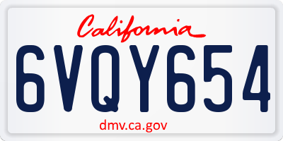 CA license plate 6VQY654