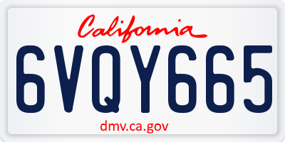 CA license plate 6VQY665