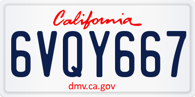 CA license plate 6VQY667