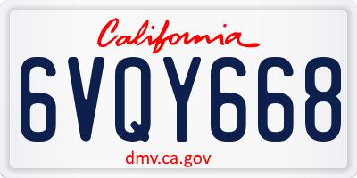 CA license plate 6VQY668