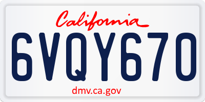 CA license plate 6VQY670