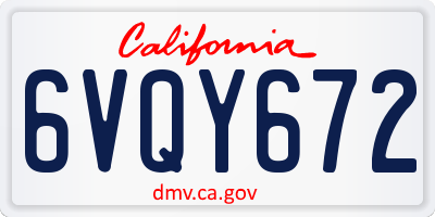CA license plate 6VQY672