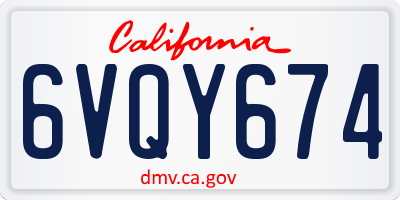CA license plate 6VQY674