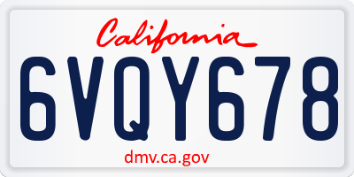 CA license plate 6VQY678