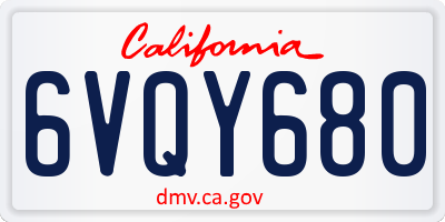 CA license plate 6VQY680
