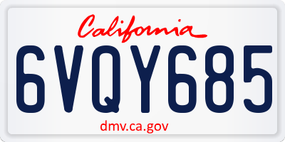CA license plate 6VQY685