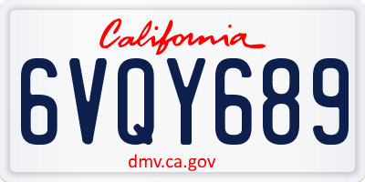 CA license plate 6VQY689
