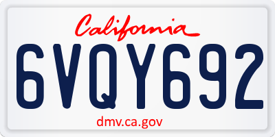 CA license plate 6VQY692
