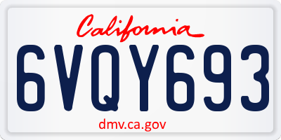 CA license plate 6VQY693