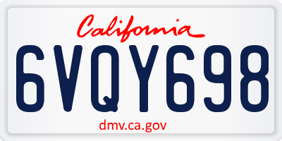 CA license plate 6VQY698