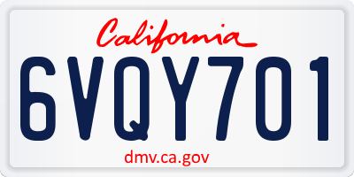 CA license plate 6VQY701