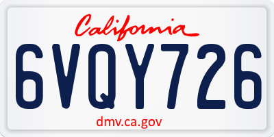 CA license plate 6VQY726