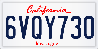 CA license plate 6VQY730
