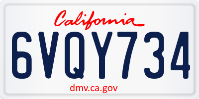 CA license plate 6VQY734