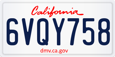 CA license plate 6VQY758