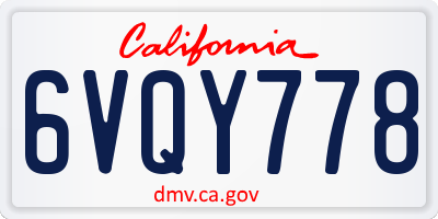 CA license plate 6VQY778