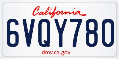 CA license plate 6VQY780