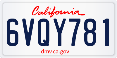 CA license plate 6VQY781
