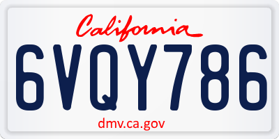 CA license plate 6VQY786