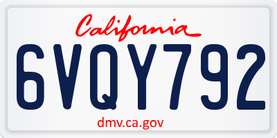 CA license plate 6VQY792