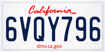 CA license plate 6VQY796