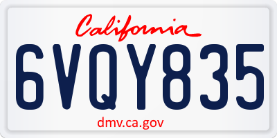 CA license plate 6VQY835