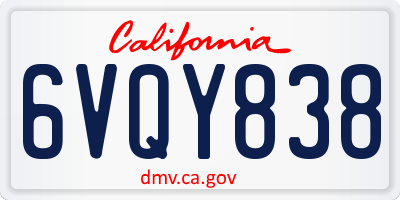 CA license plate 6VQY838