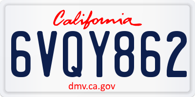 CA license plate 6VQY862
