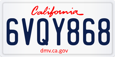 CA license plate 6VQY868