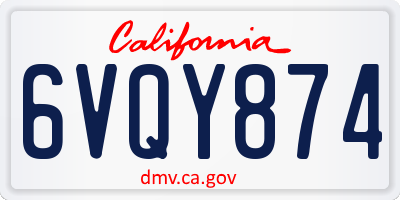 CA license plate 6VQY874